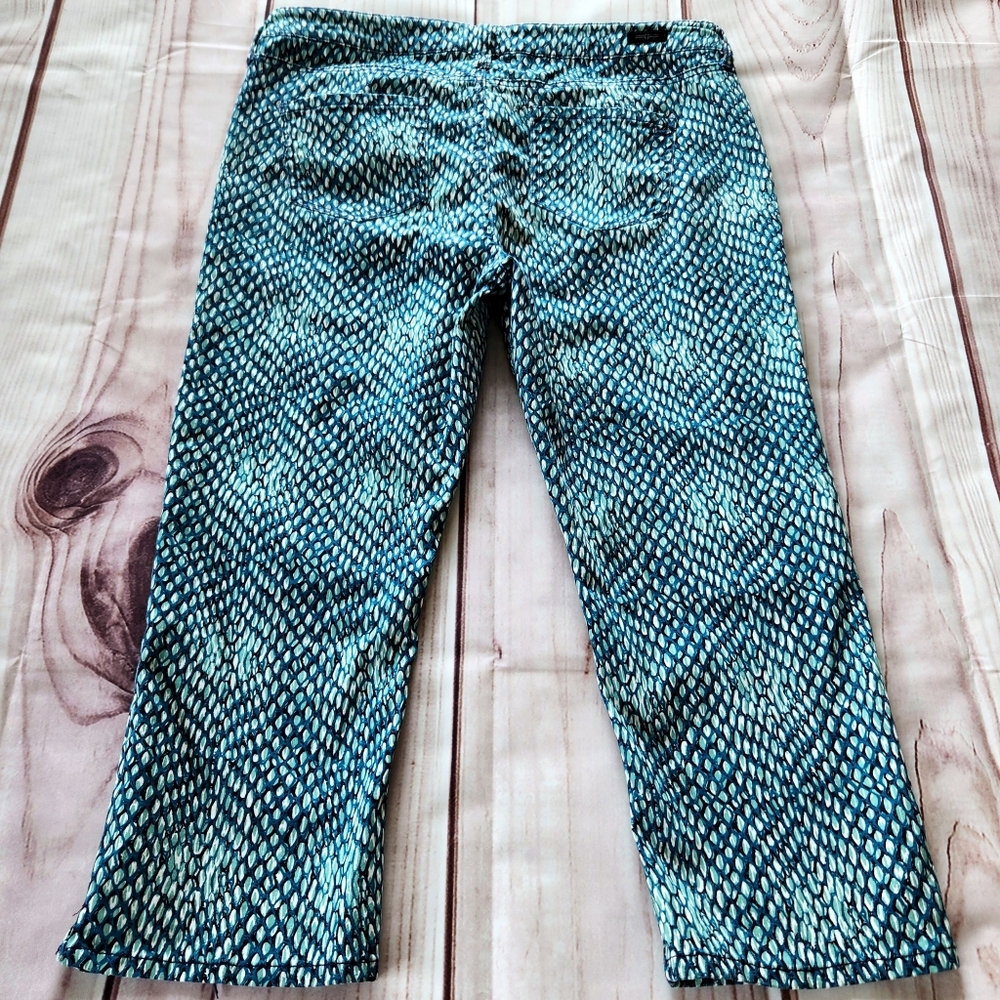 Liverpool Capri Pant Seaport Blue Aqua Scale Pattern Cropped | Women's Size 12 - Picture 4 of 9
